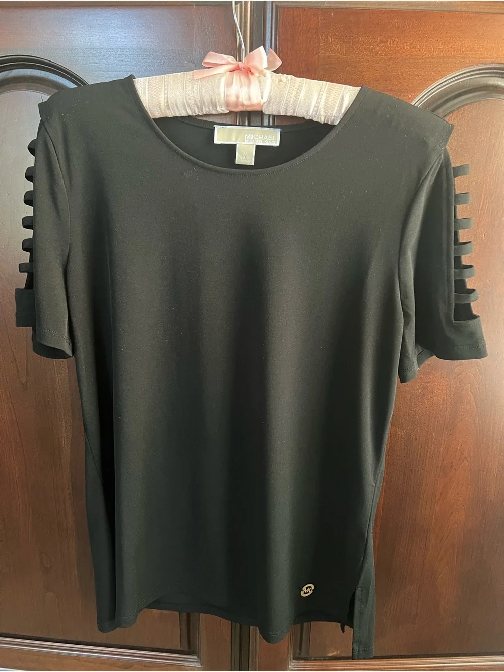 Michael Kors Black Short Sleeve Ladder-Sleeve Top